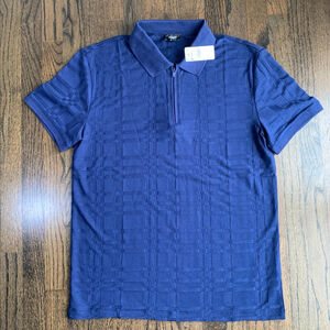 Express Men's Navy Blue Textured Quarter-Zip Polo Short Sleeve Shirt - NWT Small
